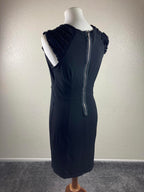 Carole Little Women’s Black Ruffle Cap Sleeve Sheath Dress Back Zip Size 10
