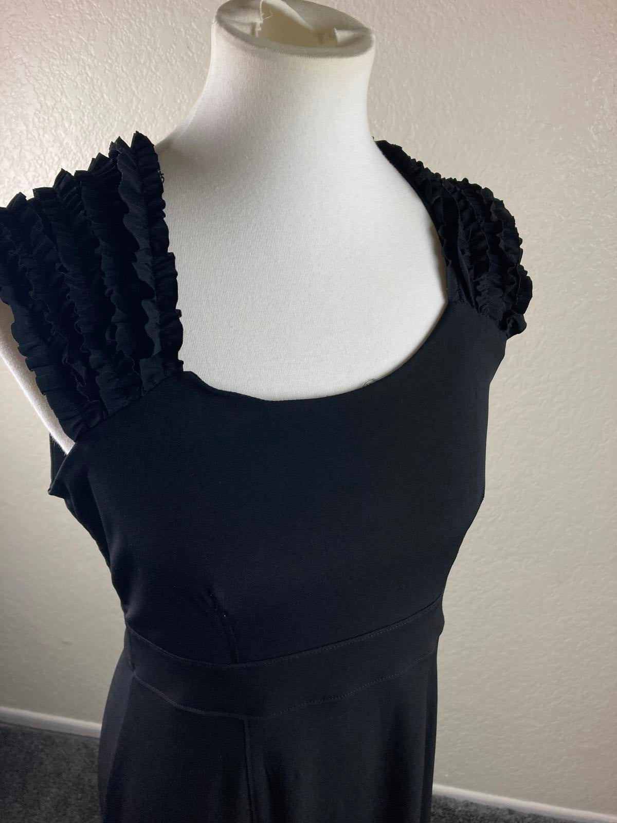 Carole Little Women’s Black Ruffle Cap Sleeve Sheath Dress Back Zip Size 10