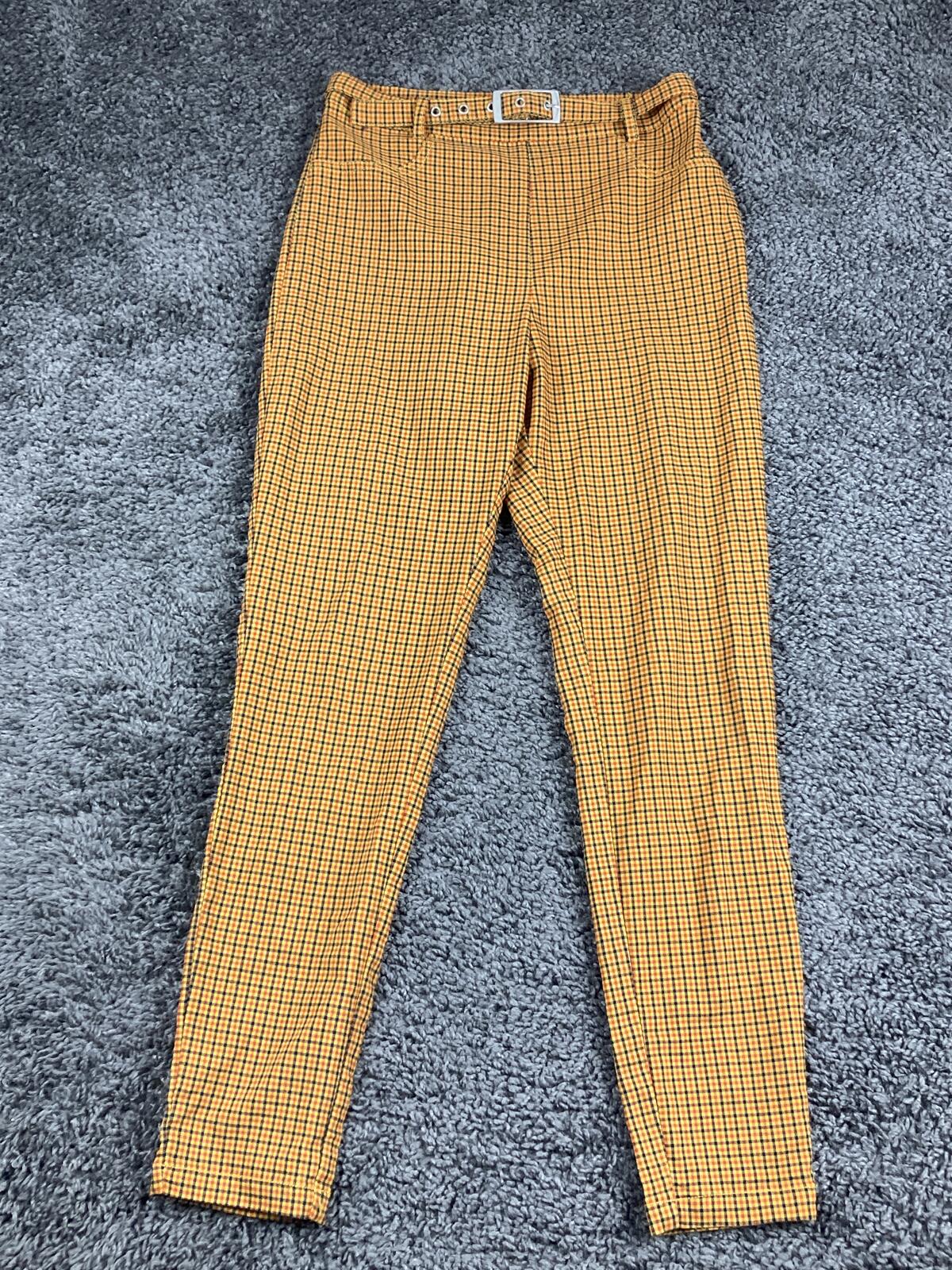 Urban Outfitters Neve Belted High-Waisted Cigarette Pant Yellow Plaid Womens 6