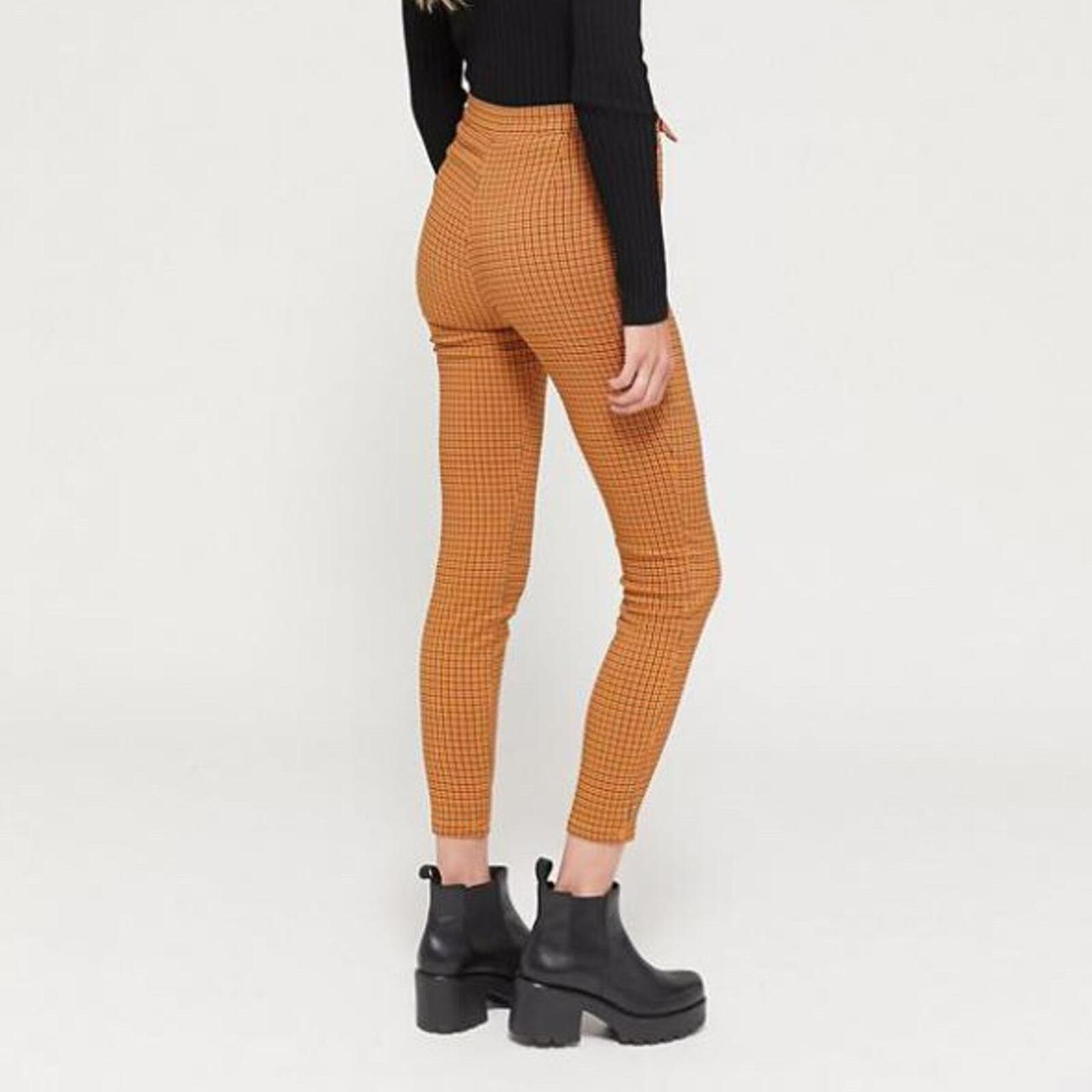 Urban Outfitters Neve Belted High-Waisted Cigarette Pant Yellow Plaid Womens 6
