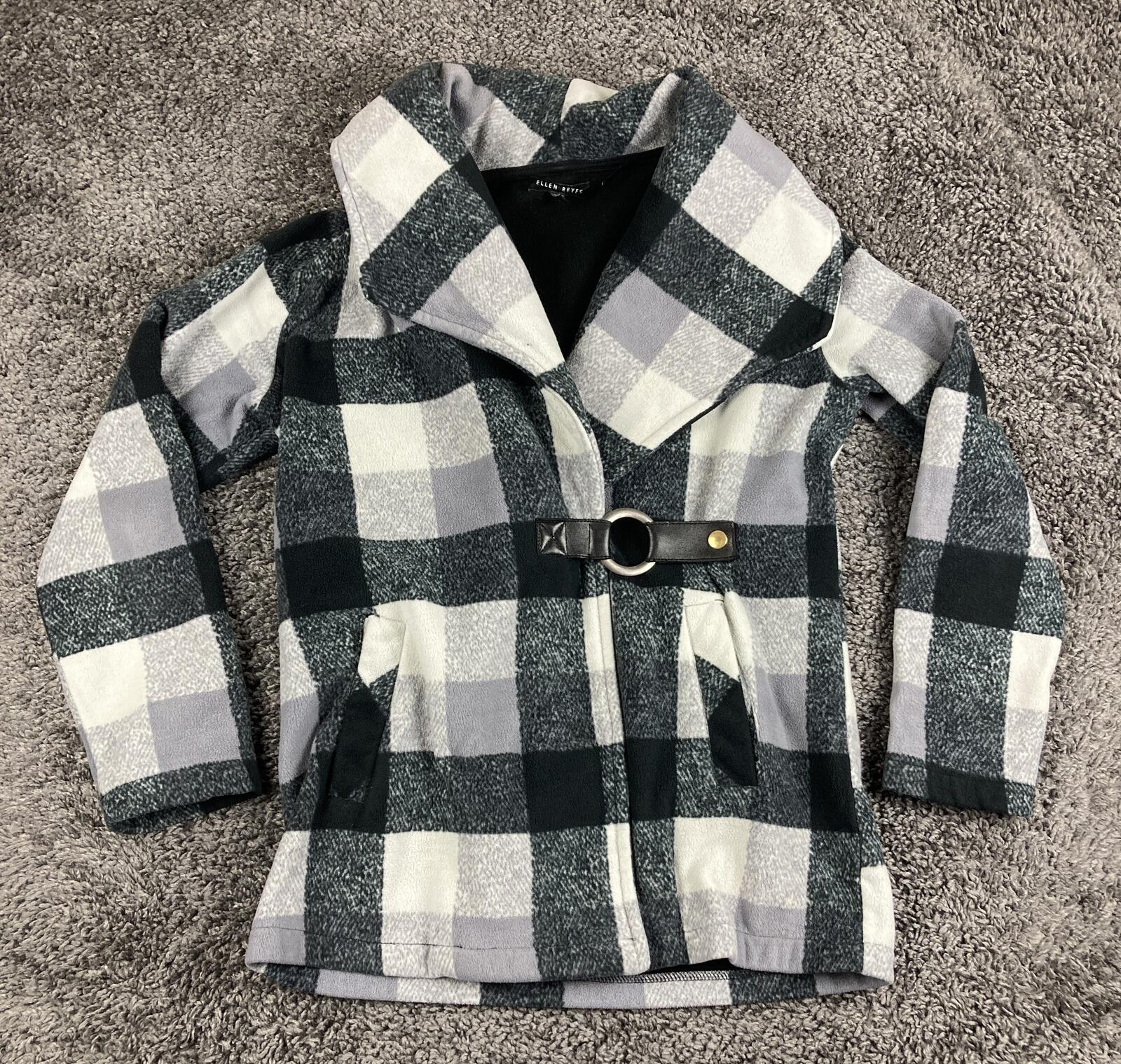Ellen Reyes Women's Fleece Jacket Buffalo Plaid Shawl Collar Buckle Coat Size S