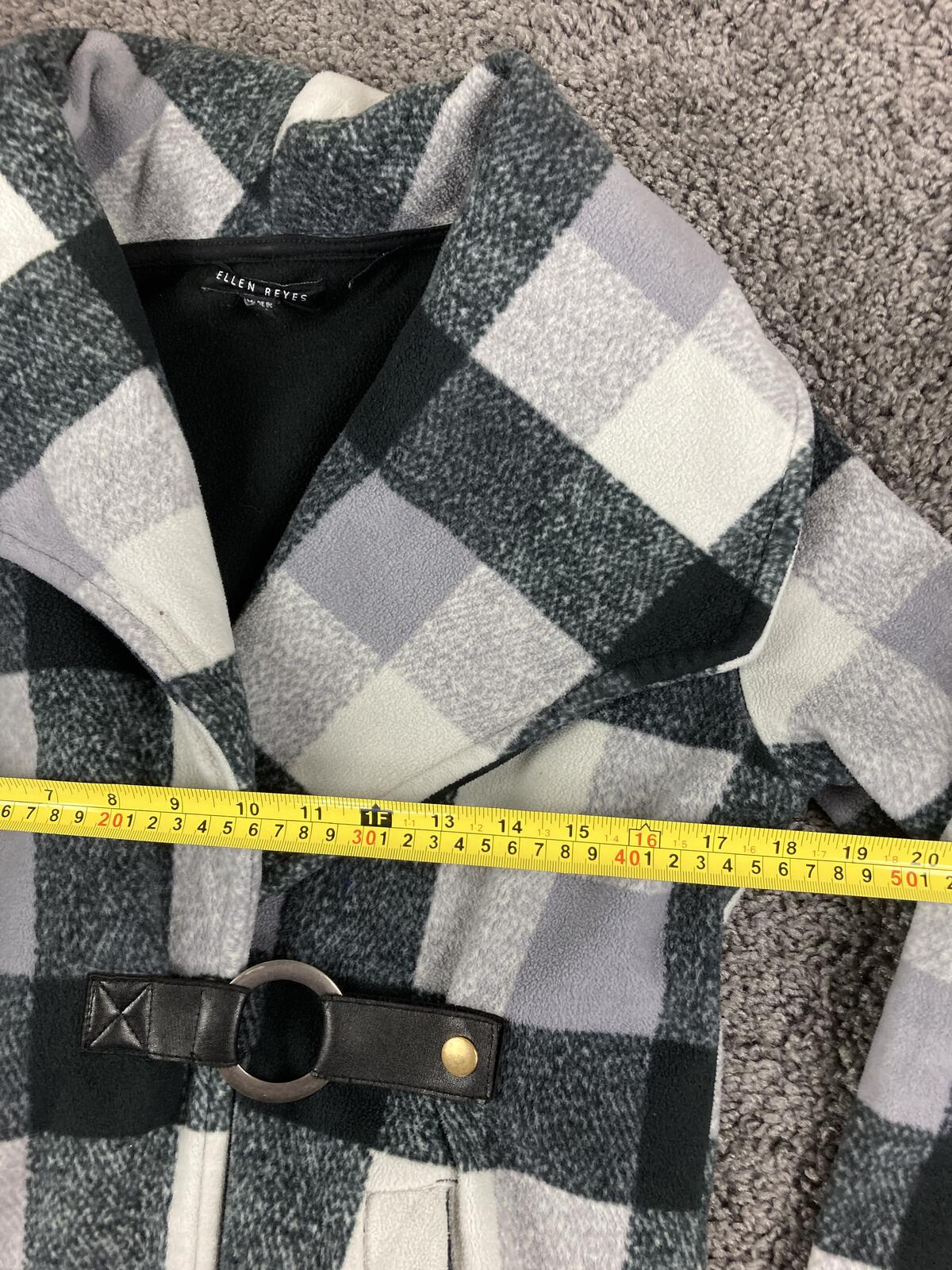 Ellen Reyes Women's Fleece Jacket Buffalo Plaid Shawl Collar Buckle Coat Size S