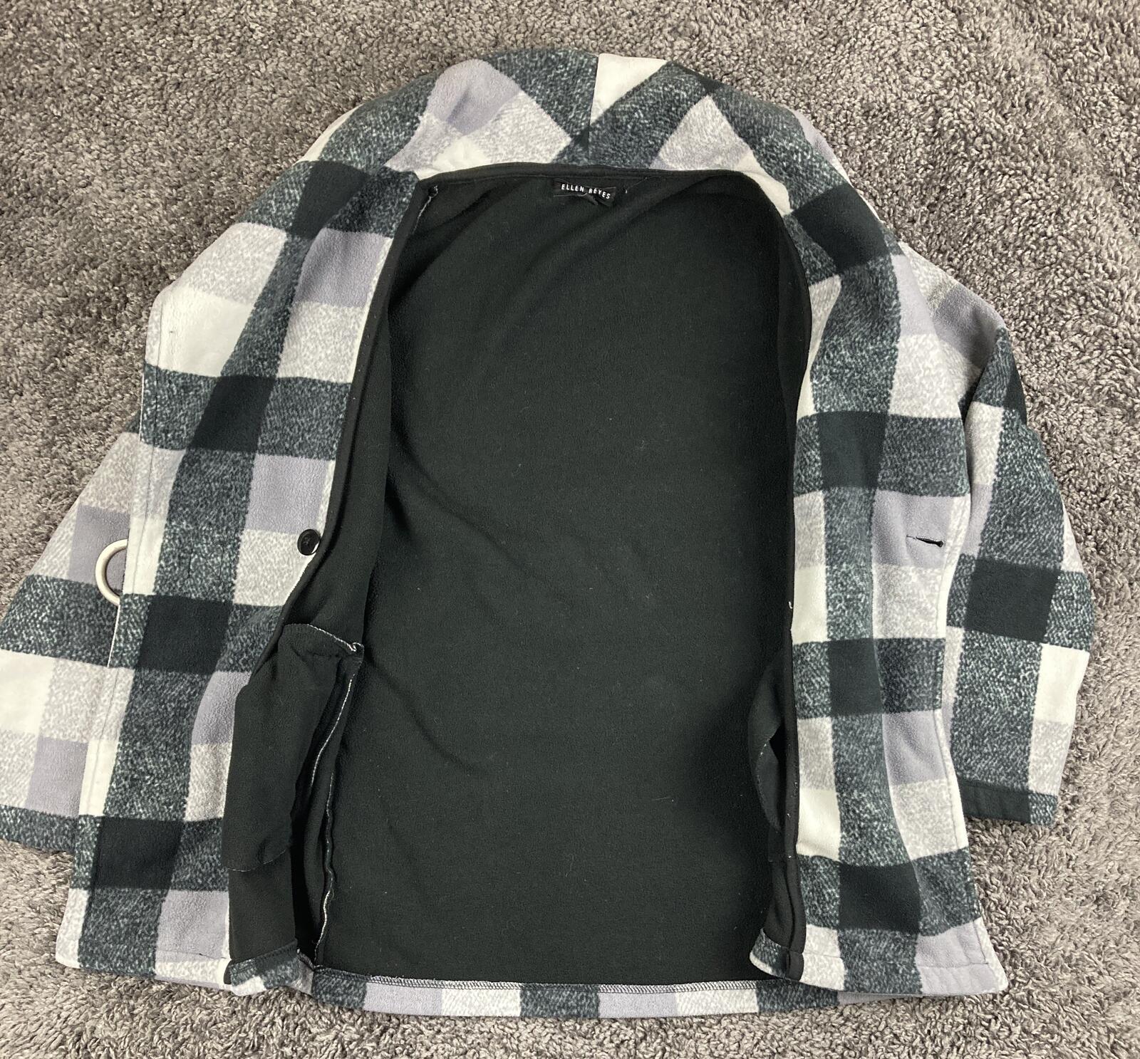 Ellen Reyes Women's Fleece Jacket Buffalo Plaid Shawl Collar Buckle Coat Size S