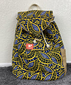 Taaluma Ivory Coast Tote Backpack Blue Yellow Burlap Size 17x13x6
