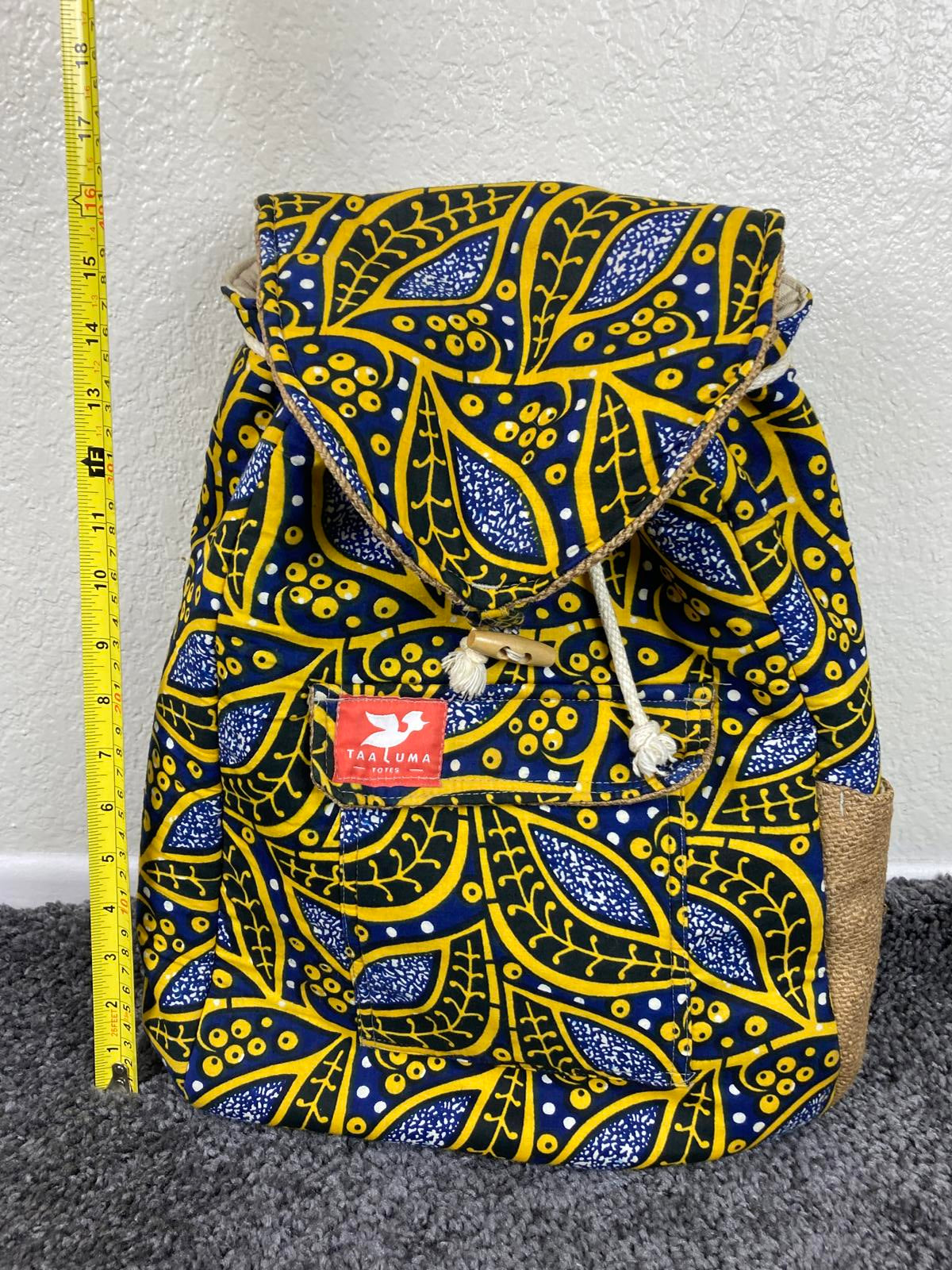 Taaluma Ivory Coast Tote Backpack Blue Yellow Burlap Size 17x13x6