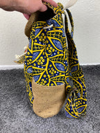 Taaluma Ivory Coast Tote Backpack Blue Yellow Burlap Size 17x13x6