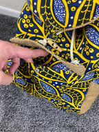Taaluma Ivory Coast Tote Backpack Blue Yellow Burlap Size 17x13x6