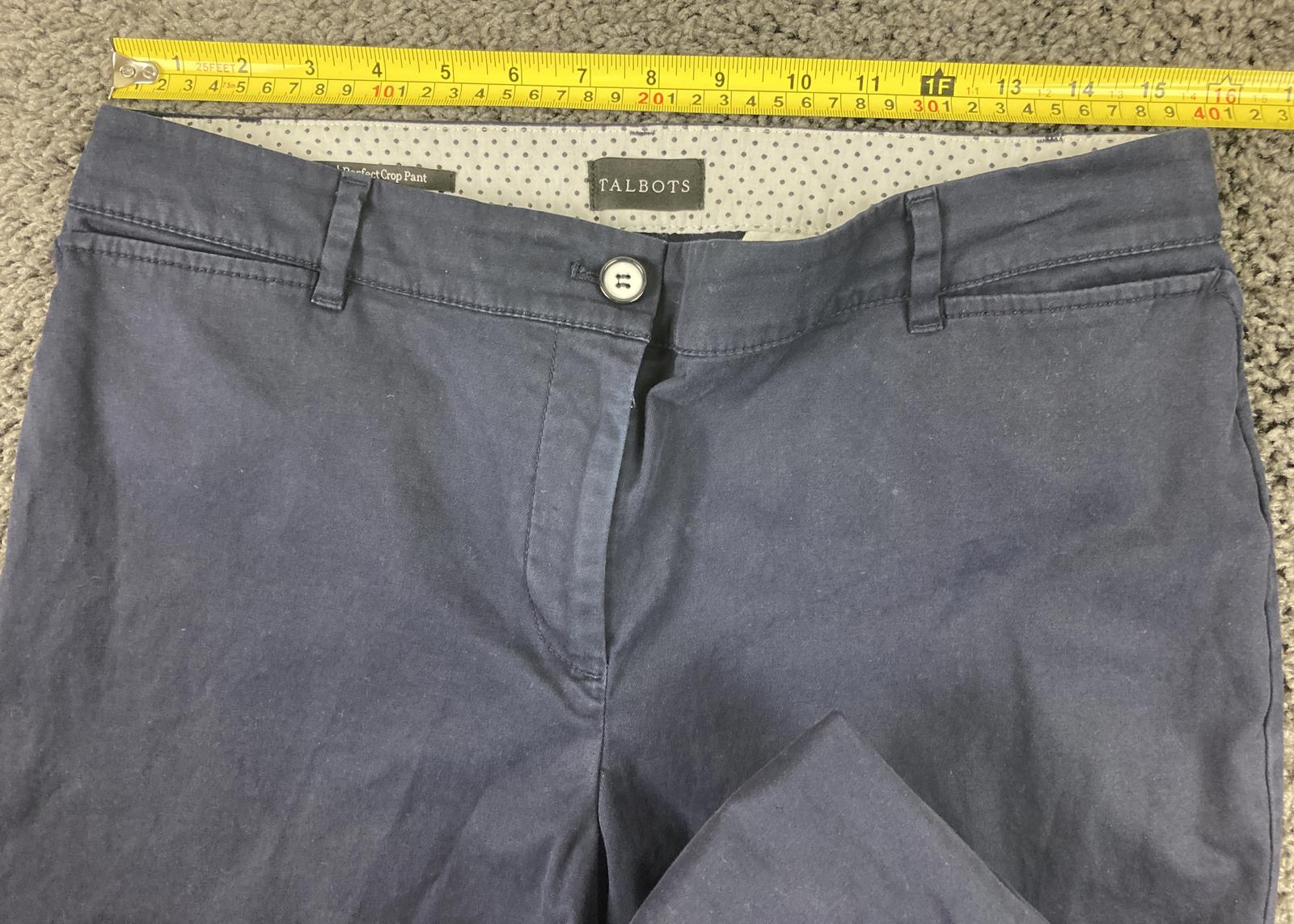 Talbots Perfect Crop Pant Women’s 10 Navy Cotton Stretch Button Hem Tabs