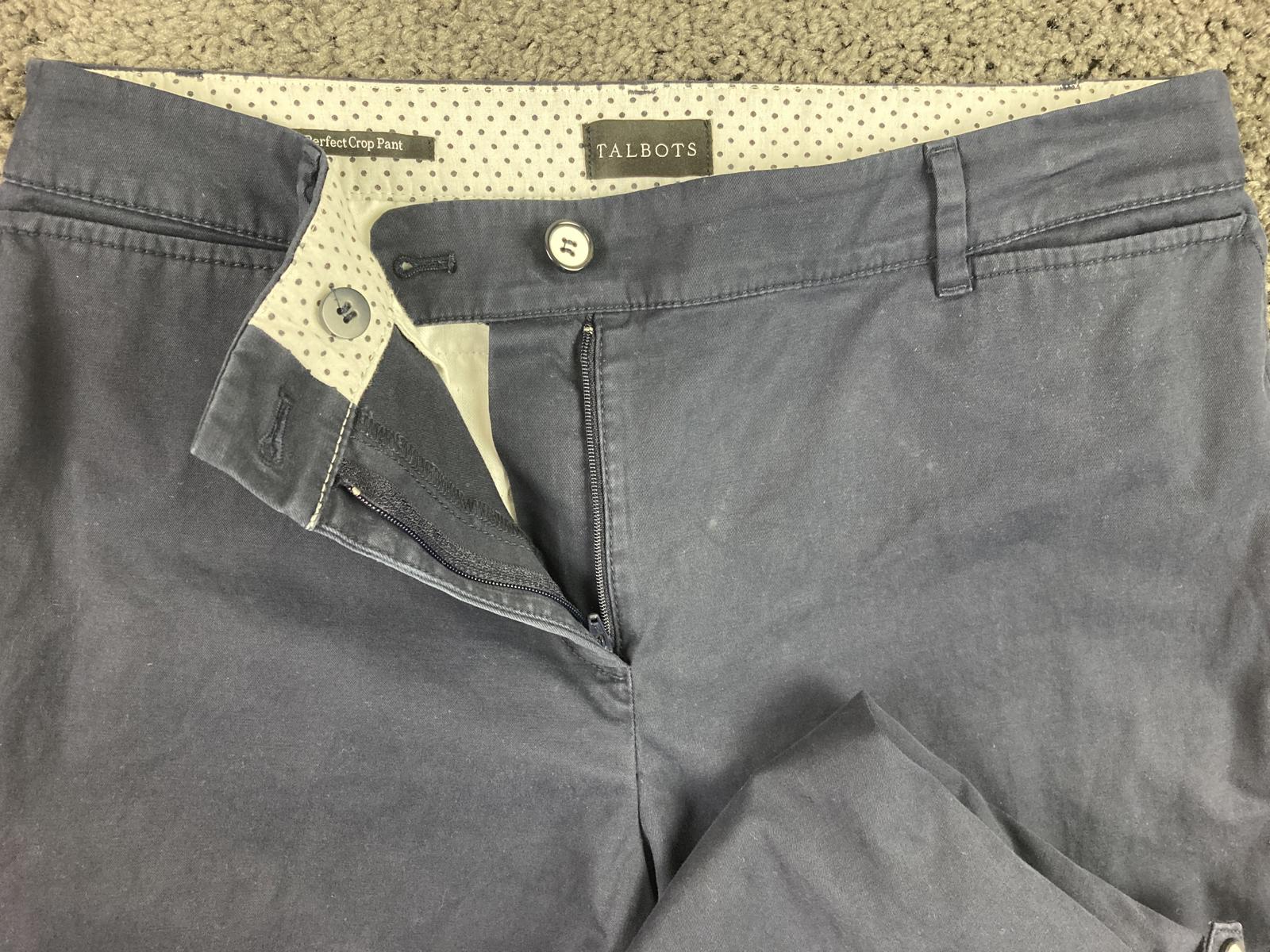 Talbots Perfect Crop Pant Women’s 10 Navy Cotton Stretch Button Hem Tabs