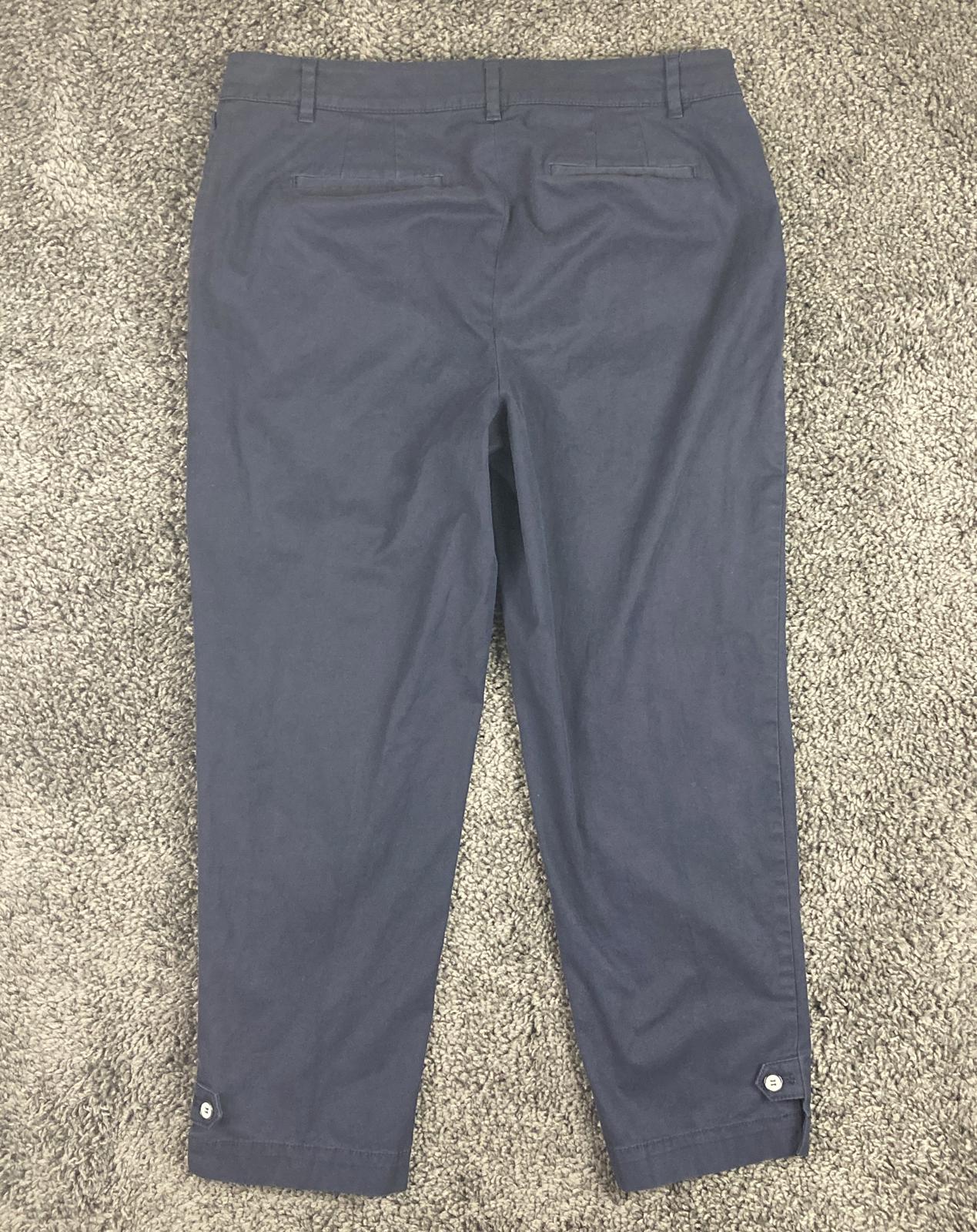 Talbots Perfect Crop Pant Women’s 10 Navy Cotton Stretch Button Hem Tabs