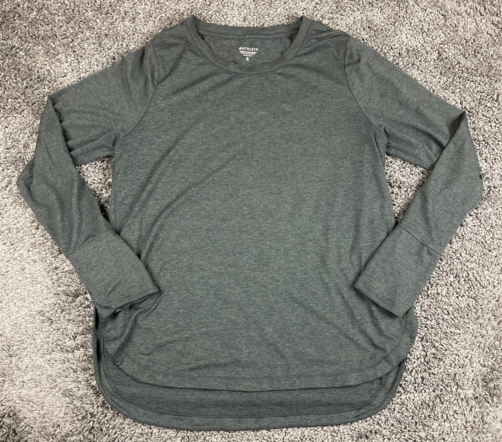 Athleta Uptempo Top Grey Heathered Long Sleeve Thumbhole Yoga Workout Shirt XL