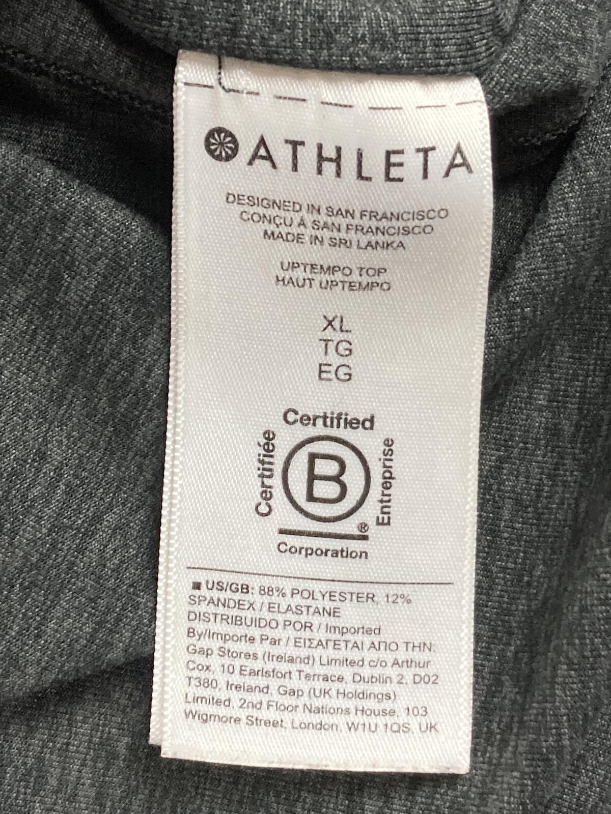 Athleta Uptempo Top Grey Heathered Long Sleeve Thumbhole Yoga Workout Shirt XL