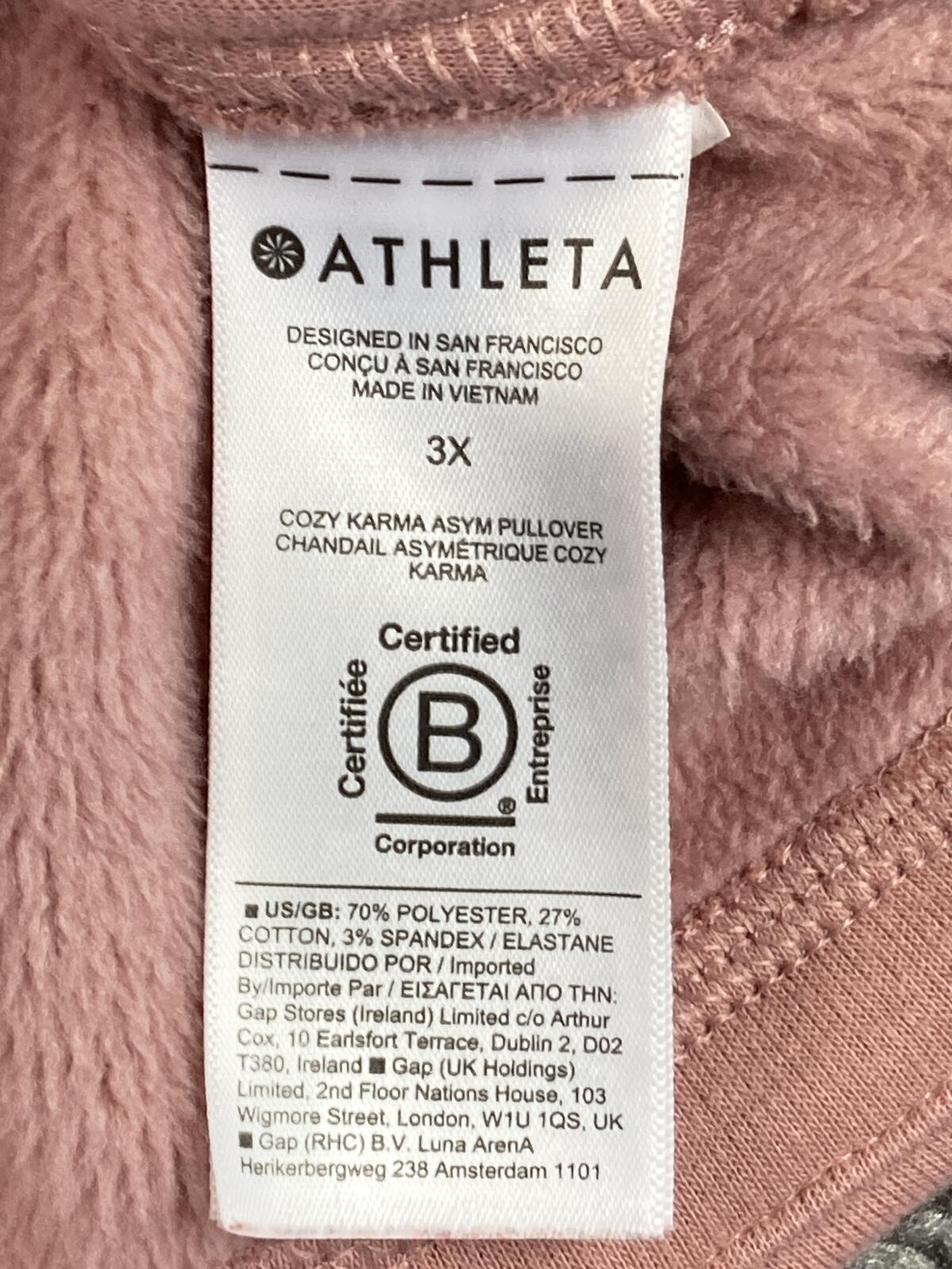 Athleta Cozy Karma Asymmetrical Pullover Pink 1/4 Zip Sweatshirt Thumbhole Sz 3X