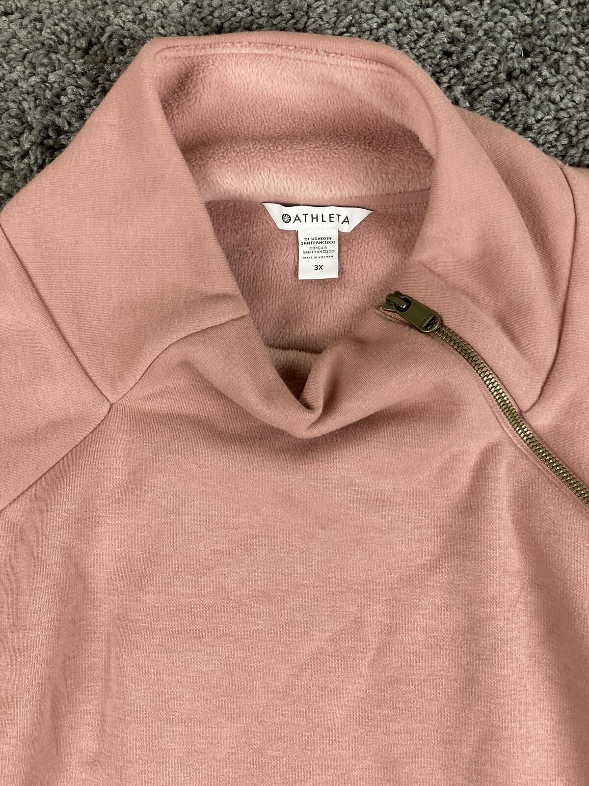 Athleta Cozy Karma Asymmetrical Pullover Pink 1/4 Zip Sweatshirt Thumbhole Sz 3X