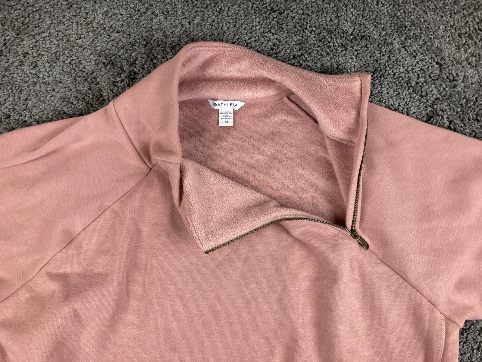 Athleta Cozy Karma Asymmetrical Pullover Pink 1/4 Zip Sweatshirt Thumbhole Sz 3X