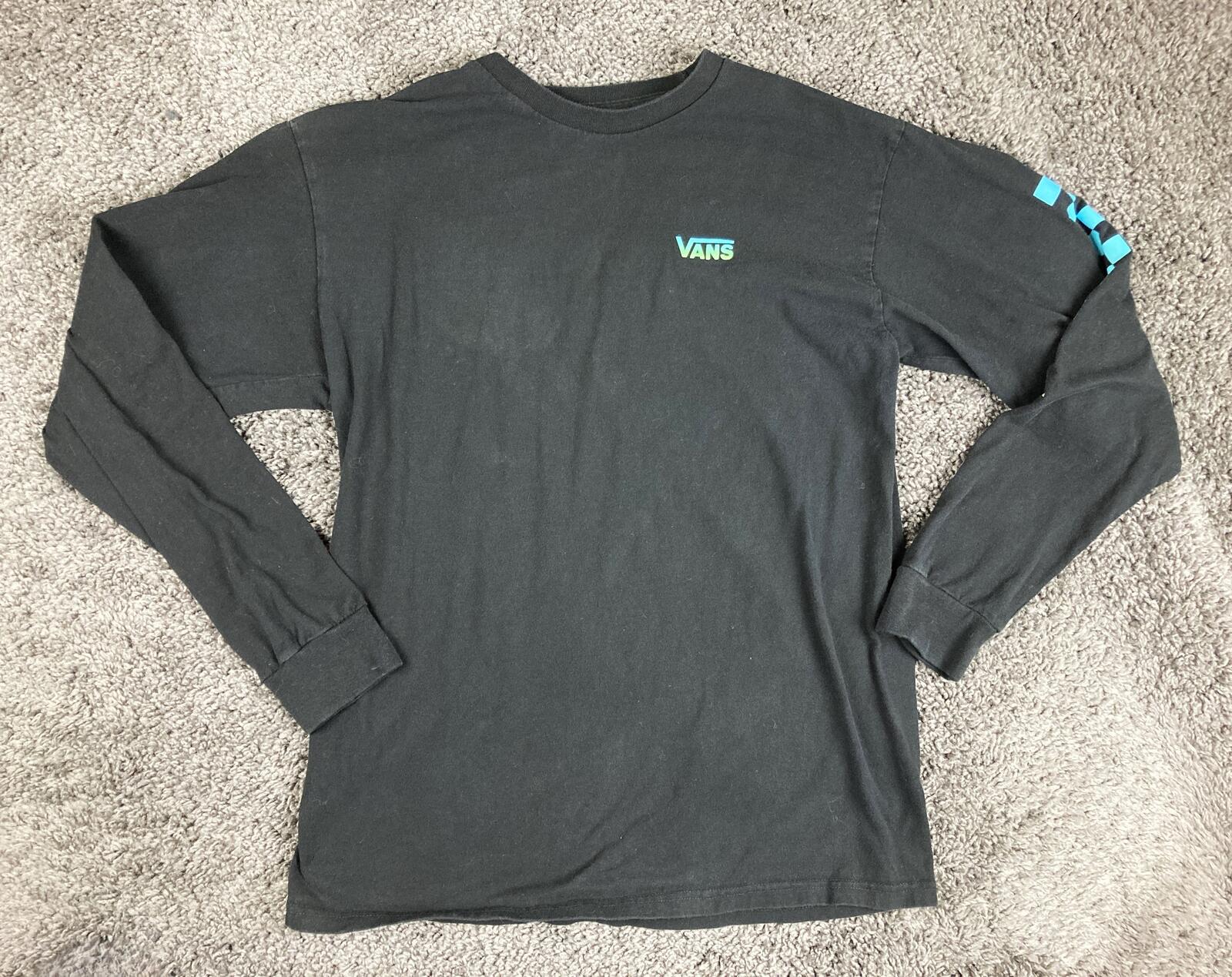 Vans Off The Wall Long Sleeve Shirt Mens Black Gradient Logo Checkerboard Sz M