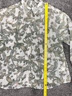 Zara Women’s Paisley Long Sleeve Button Front Blouse S Green White Gold Sheer