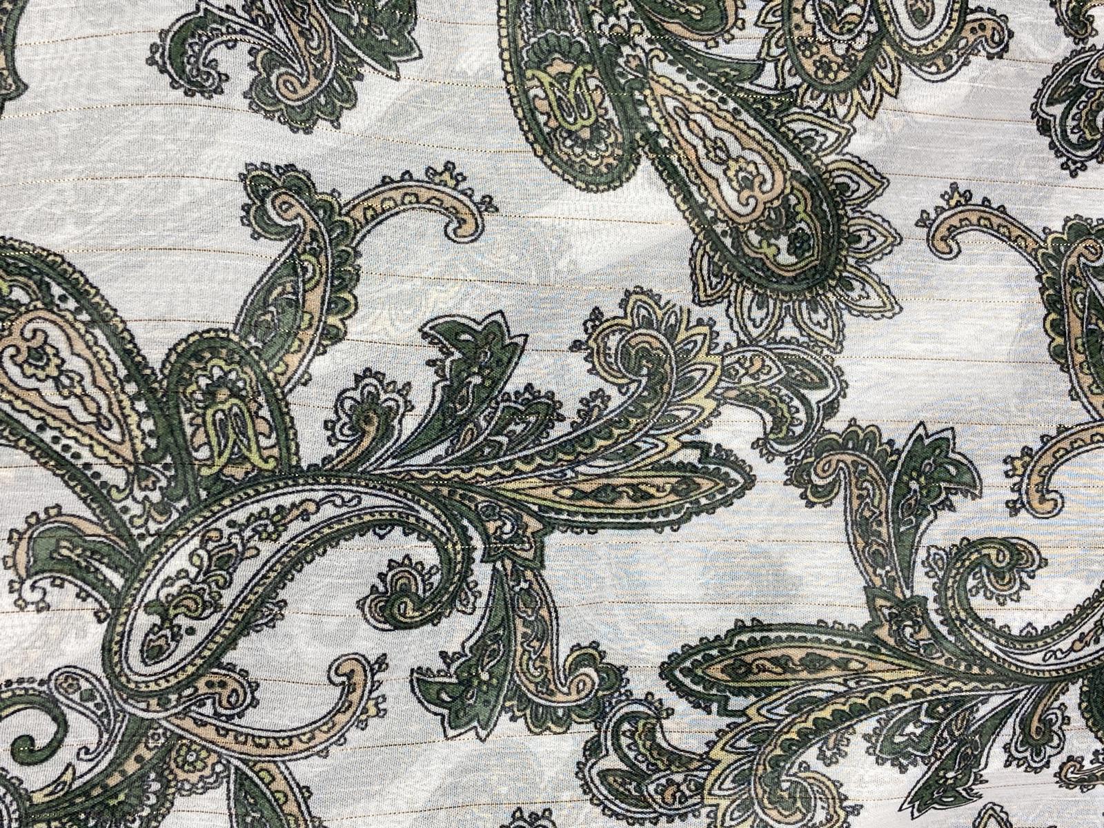 Zara Women’s Paisley Long Sleeve Button Front Blouse S Green White Gold Sheer