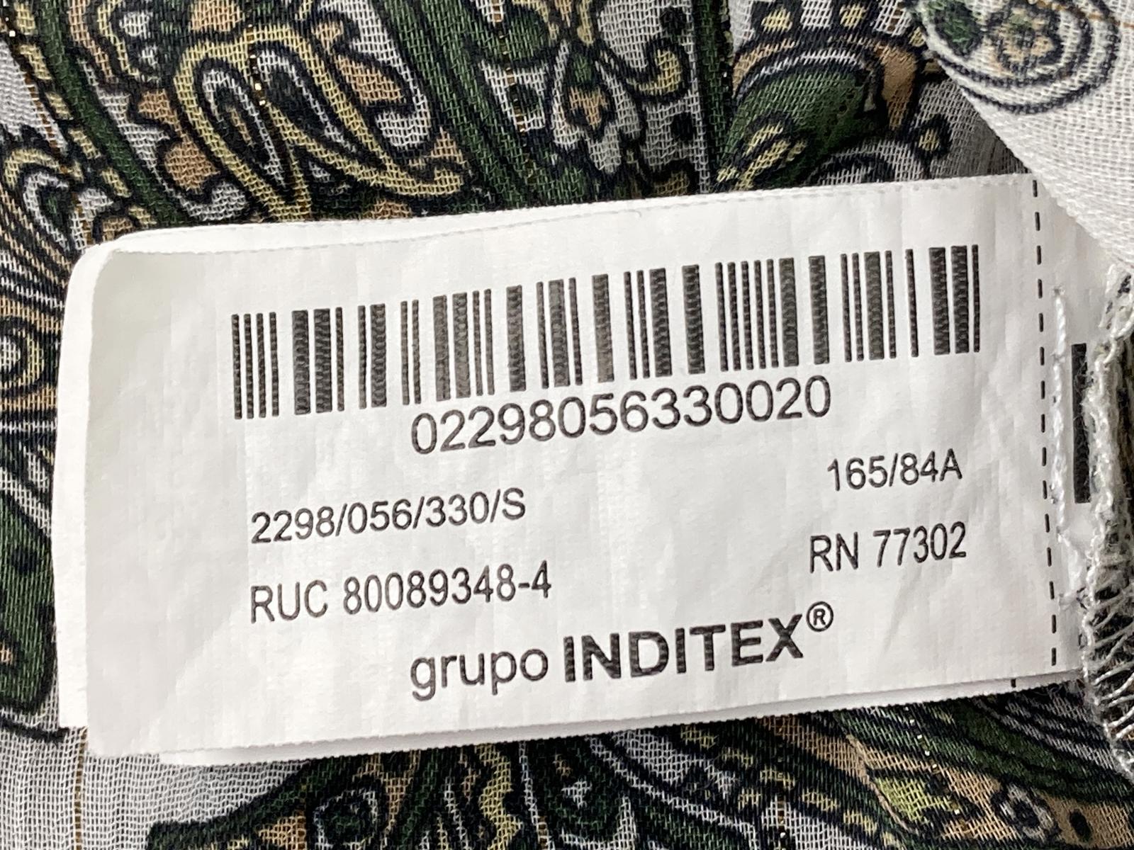 Zara Women’s Paisley Long Sleeve Button Front Blouse S Green White Gold Sheer