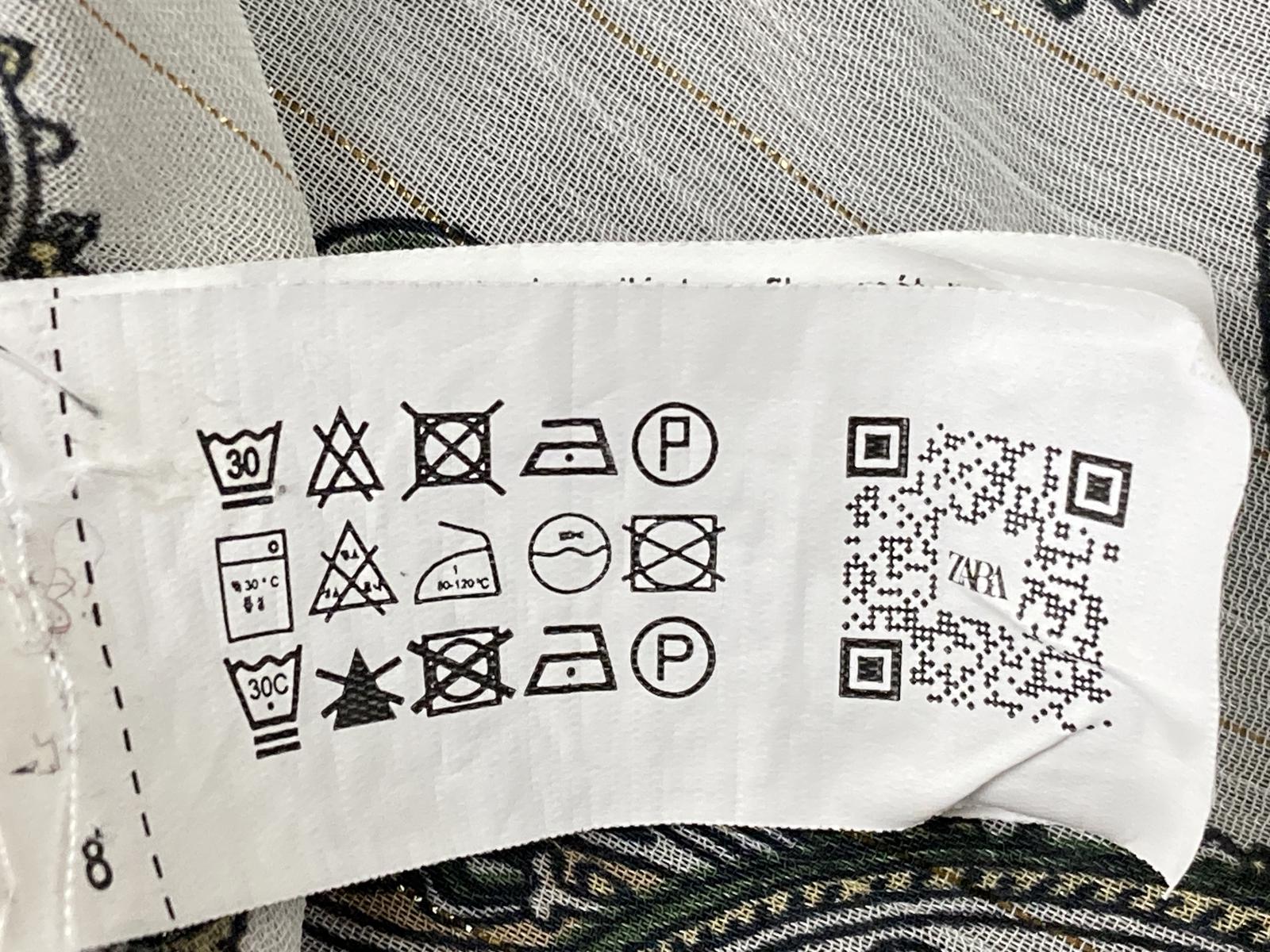 Zara Women’s Paisley Long Sleeve Button Front Blouse S Green White Gold Sheer