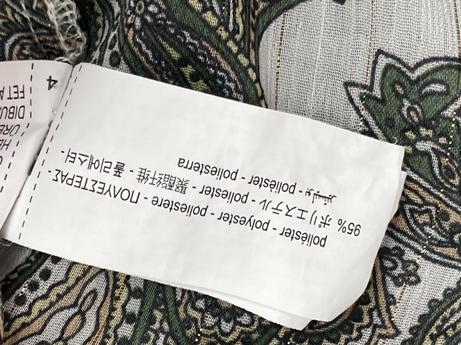 Zara Women’s Paisley Long Sleeve Button Front Blouse S Green White Gold Sheer