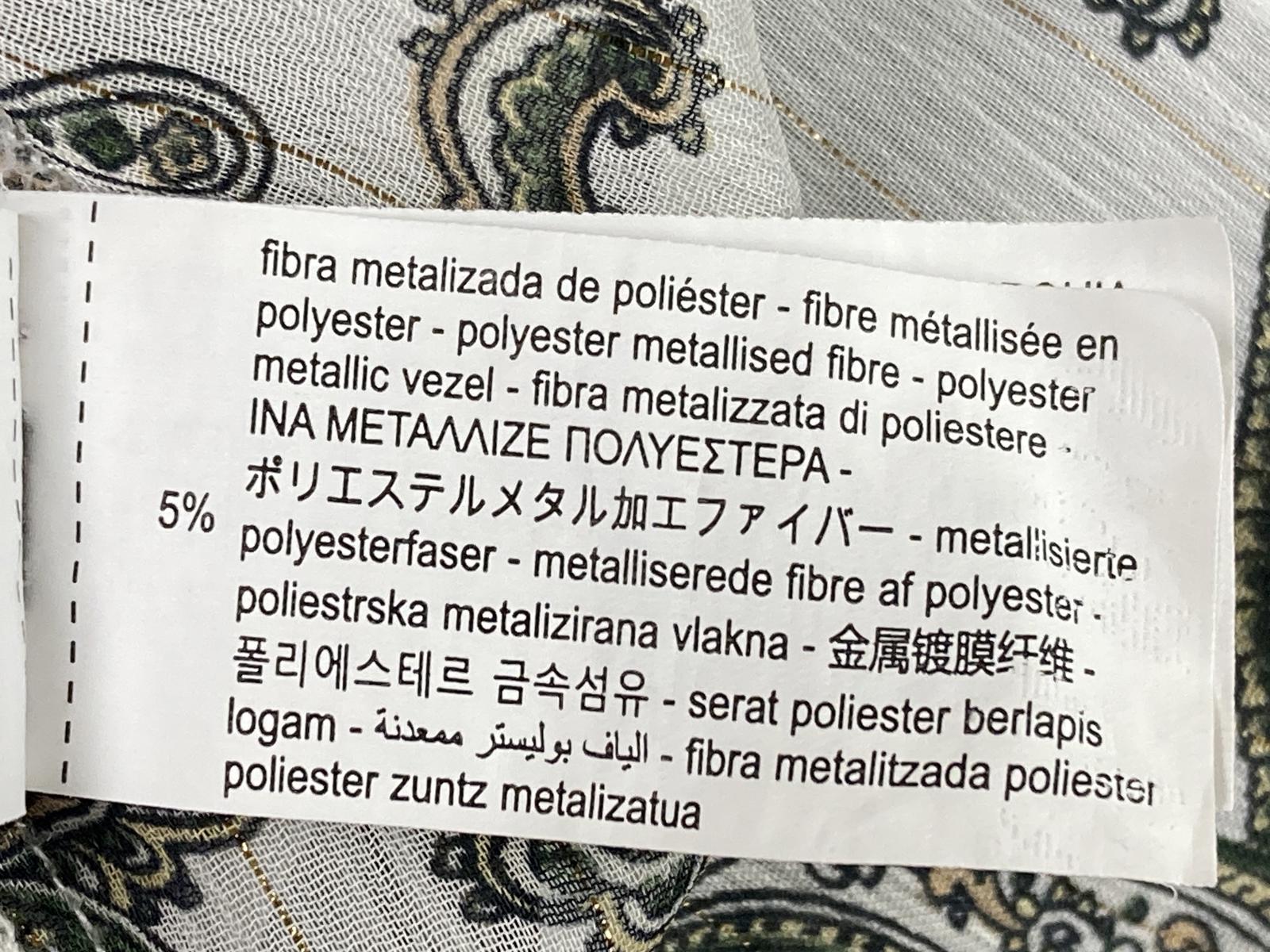 Zara Women’s Paisley Long Sleeve Button Front Blouse S Green White Gold Sheer