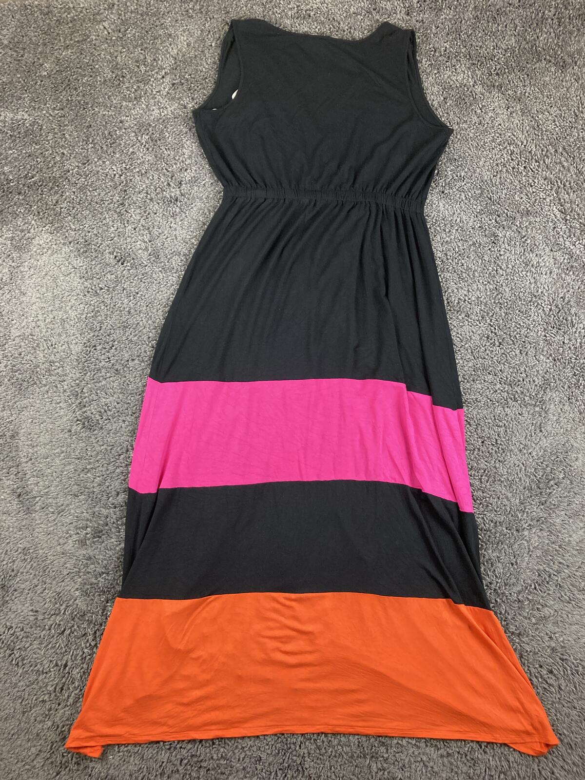 Boston Proper Colorblock High Low Maxi Dress Pink Orange Black Surplice V Size M