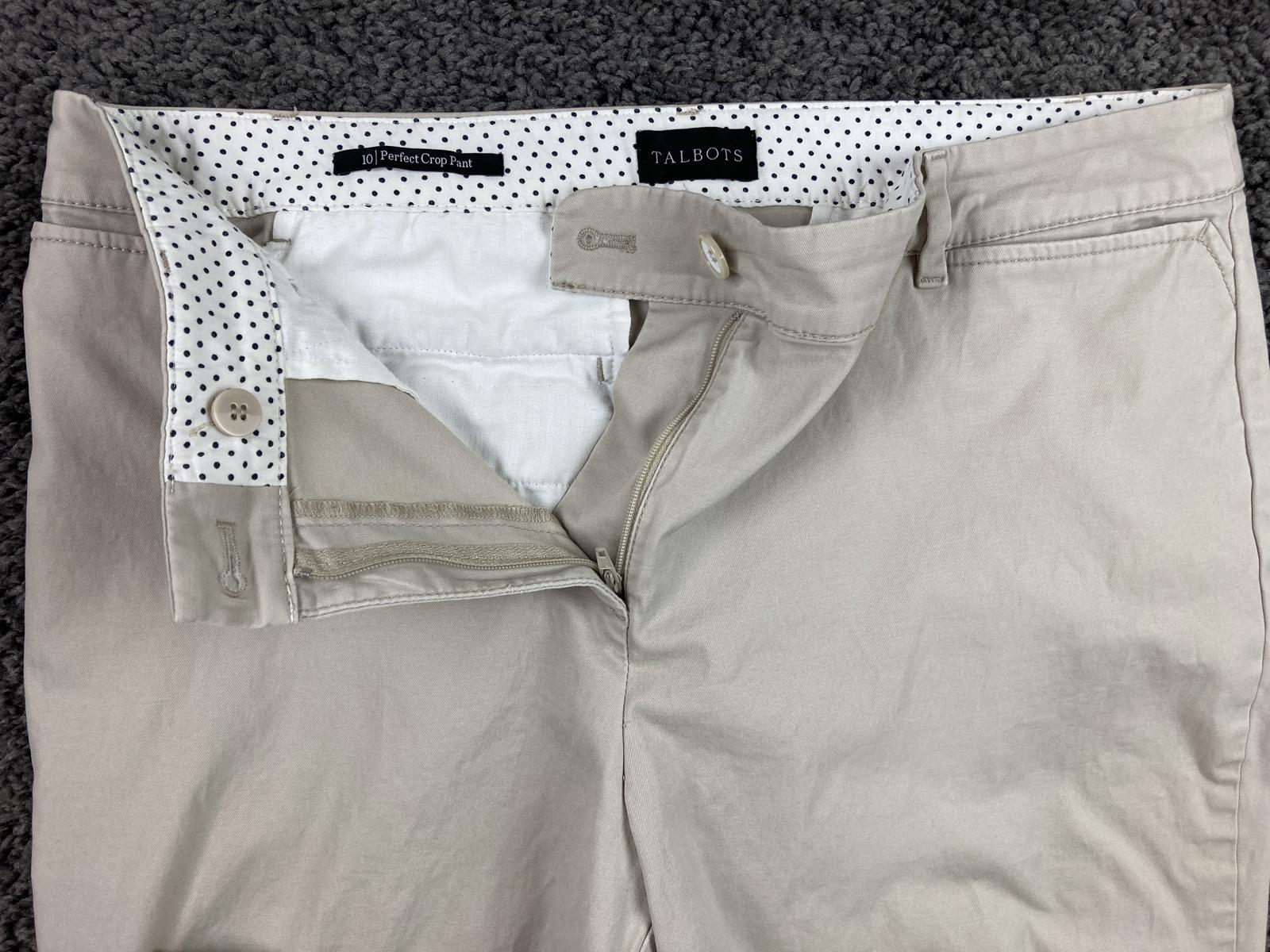 Talbots Perfect Crop Pant Women’s 10 Beige Khaki Button Hem Tabs