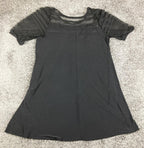Nina Leonard Black Mesh Stripe Tunic Dress Women's Pockets Short Sleeve Sz L