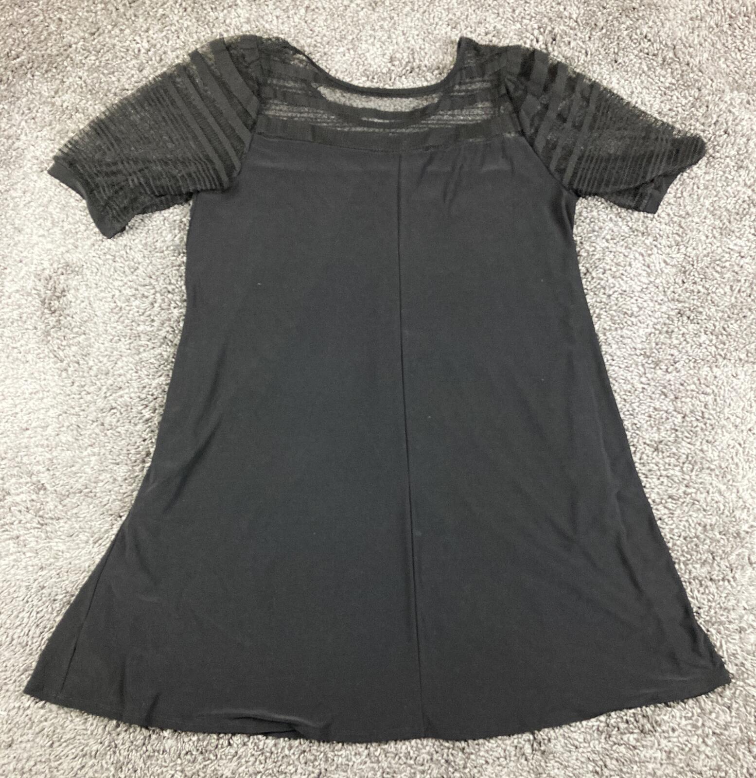 Nina Leonard Black Mesh Stripe Tunic Dress Women's Pockets Short Sleeve Sz L