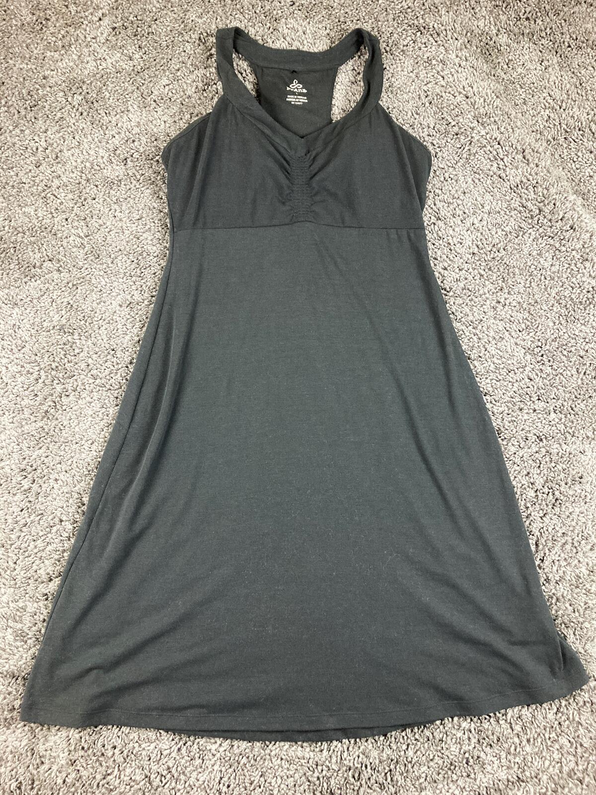 prAna Quinn Dress Black Built In Bra Racerback Ruched Stretch Athleisure Sz L
