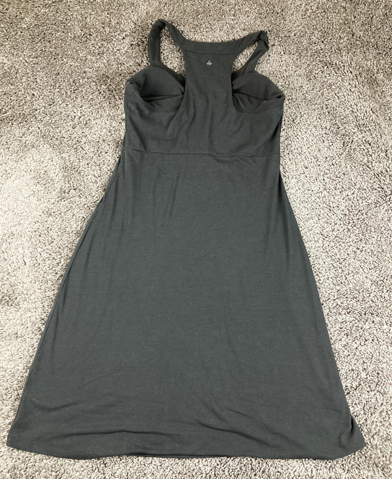 prAna Quinn Dress Black Built In Bra Racerback Ruched Stretch Athleisure Sz L