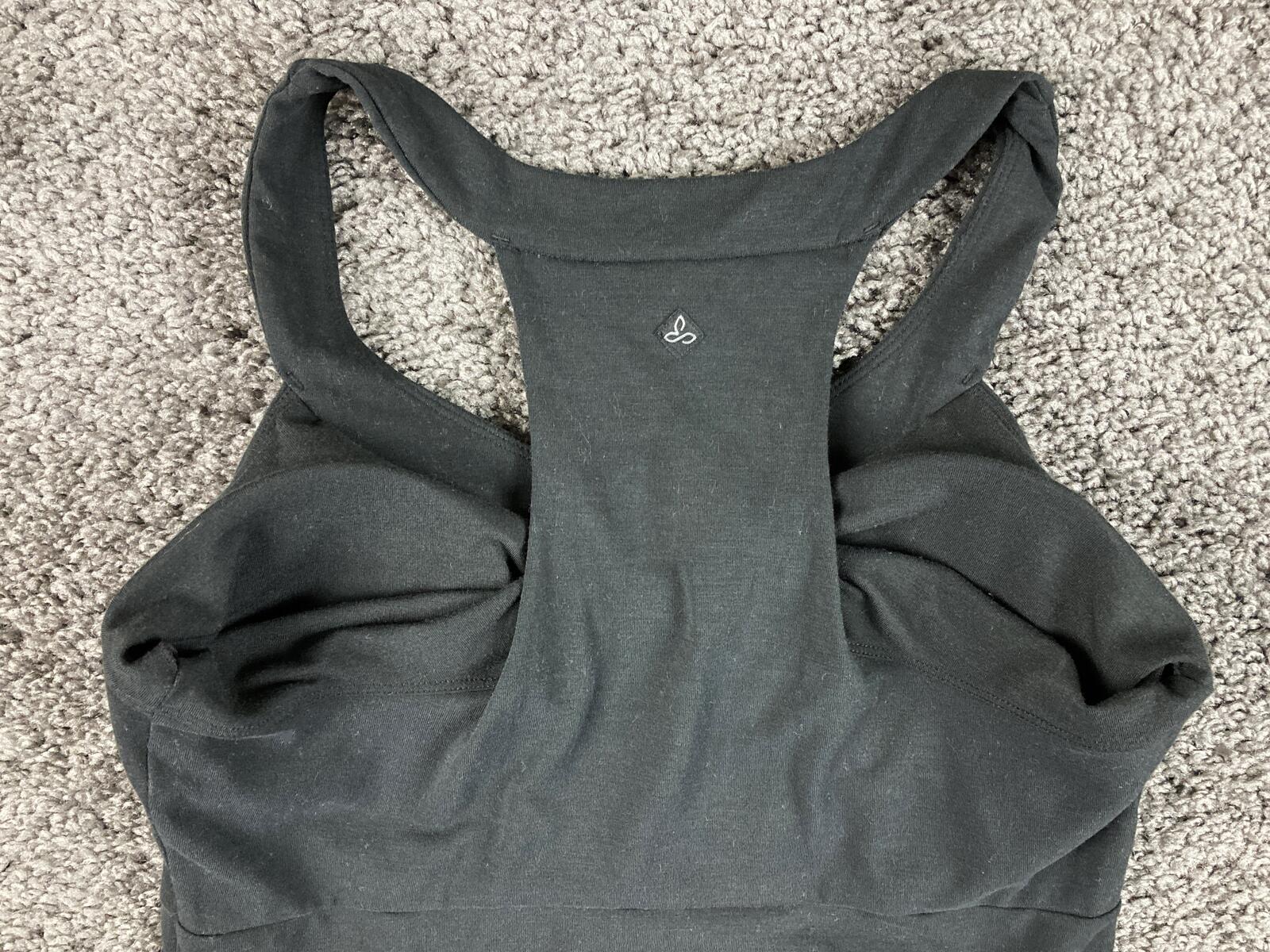 prAna Quinn Dress Black Built In Bra Racerback Ruched Stretch Athleisure Sz L