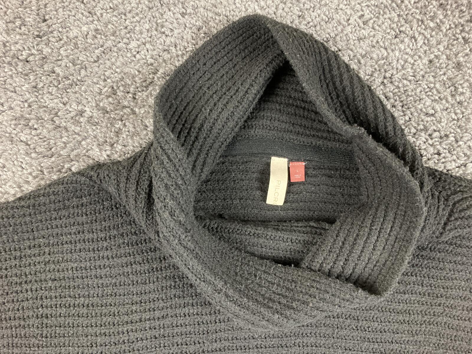 Anthropologie Pilcro Black Textured Cowl Neck Sweater Oversized Ribbed Sz Large