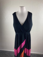 Boston Proper Colorblock High Low Maxi Dress Pink Orange Black Surplice V Size M