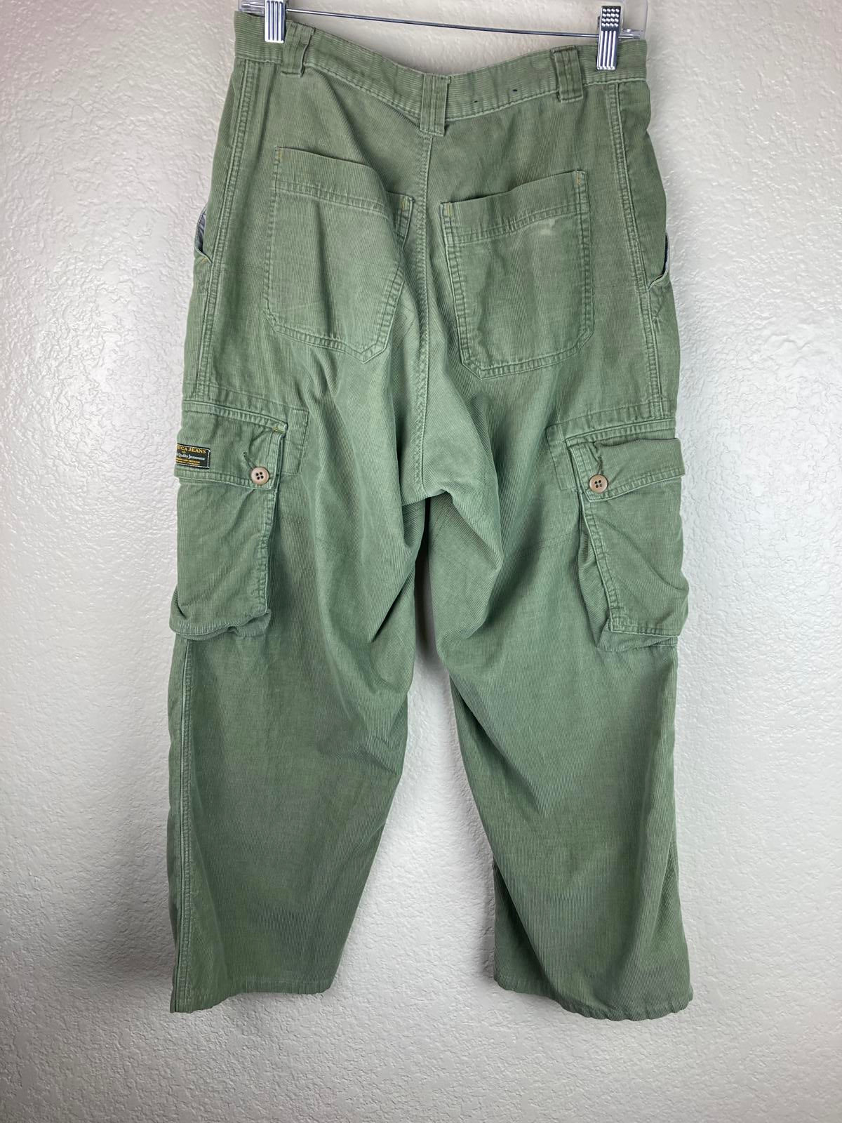 Nautica Jeans Co Corduroy Cargo Pants Men’s Sz 32 Sage Green YKK Hong Kong