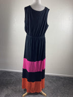 Boston Proper Colorblock High Low Maxi Dress Pink Orange Black Surplice V Size M