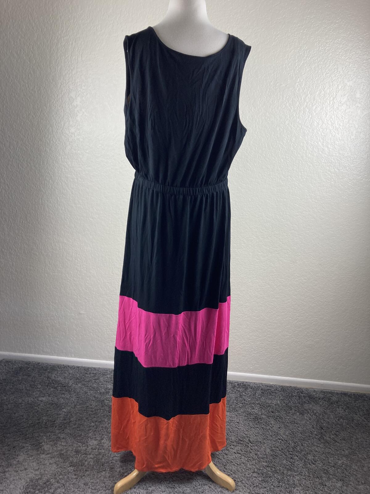 Boston Proper Colorblock High Low Maxi Dress Pink Orange Black Surplice V Size M