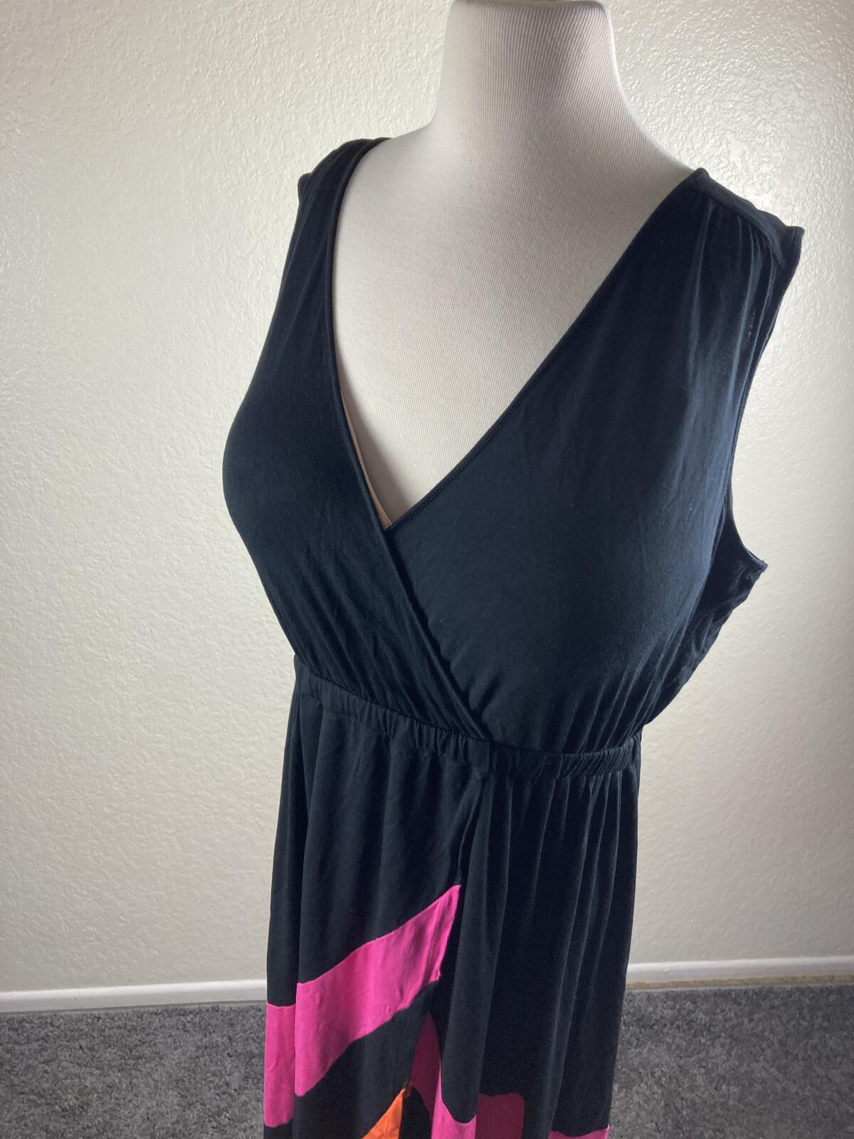 Boston Proper Colorblock High Low Maxi Dress Pink Orange Black Surplice V Size M
