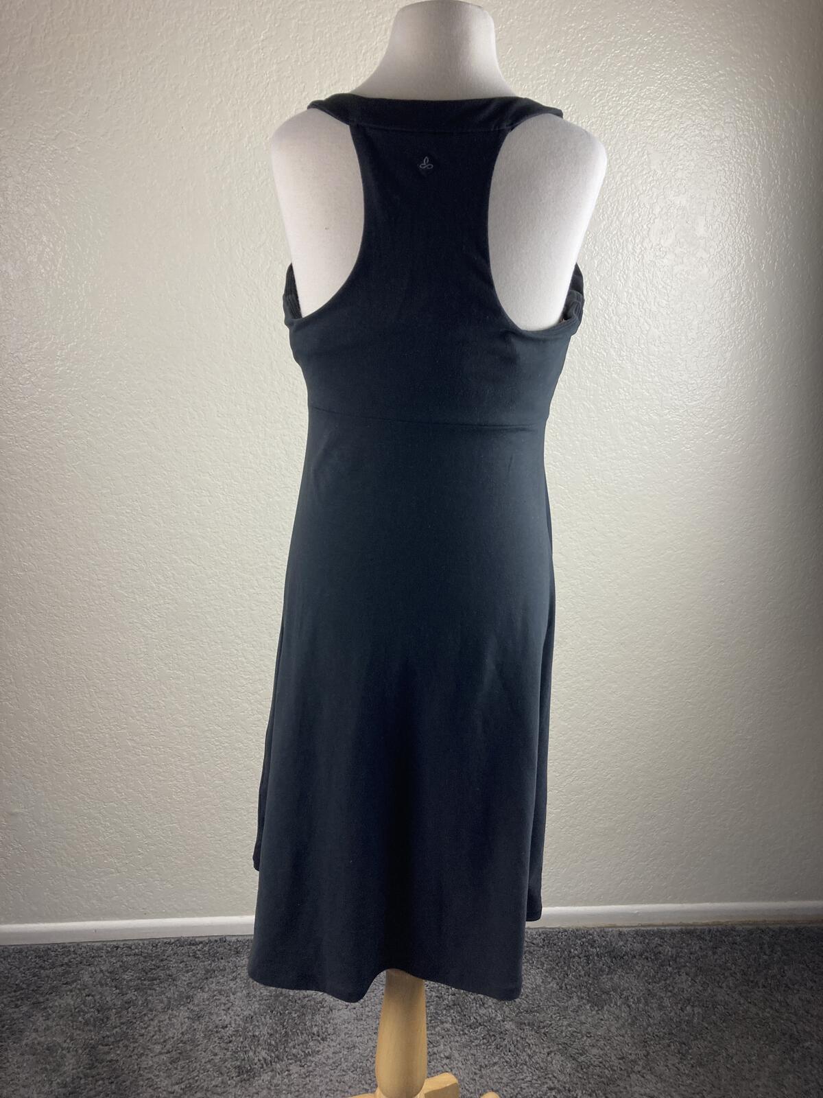 prAna Quinn Dress Black Built In Bra Racerback Ruched Stretch Athleisure Sz L