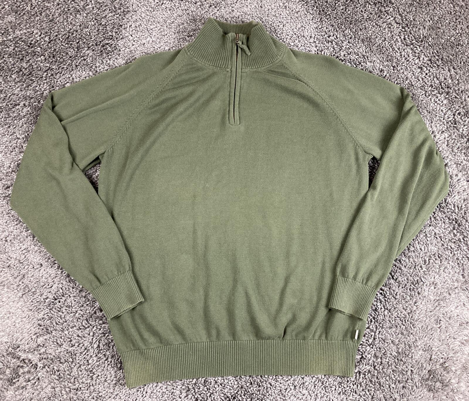 Timberland Quarter Zip Sweater Men's Green 100% Cotton Pullover Sz XL