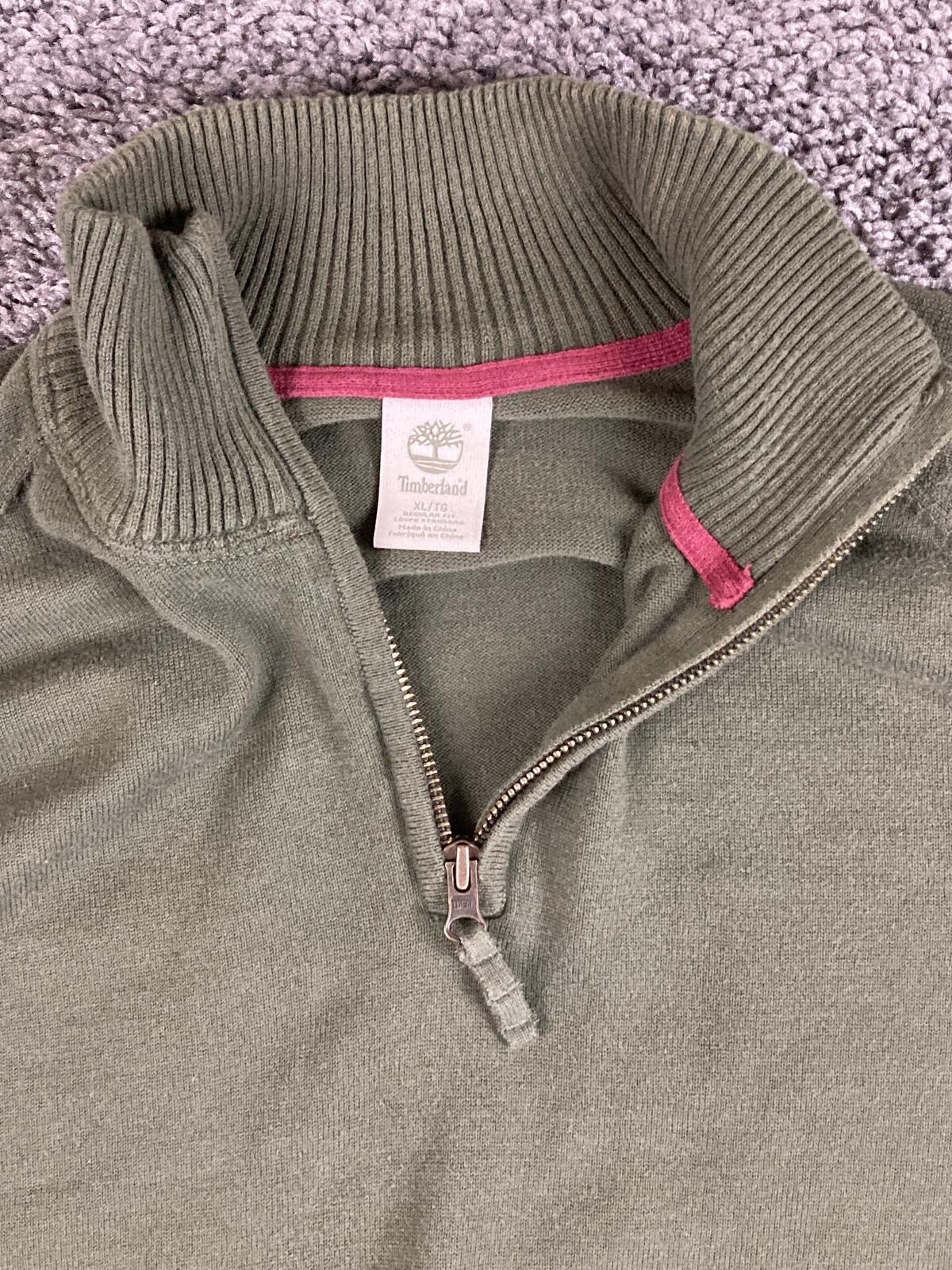 Timberland Quarter Zip Sweater Men's Green 100% Cotton Pullover Sz XL