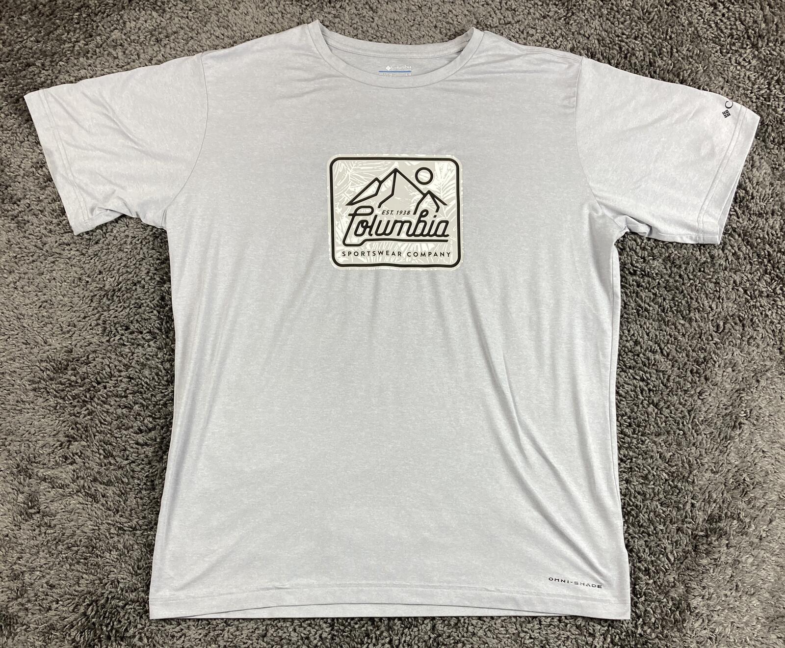 Columbia Omni-Shade Sun Trek Graphic T-Shirt Mens Gray Performance Hiking Sz L