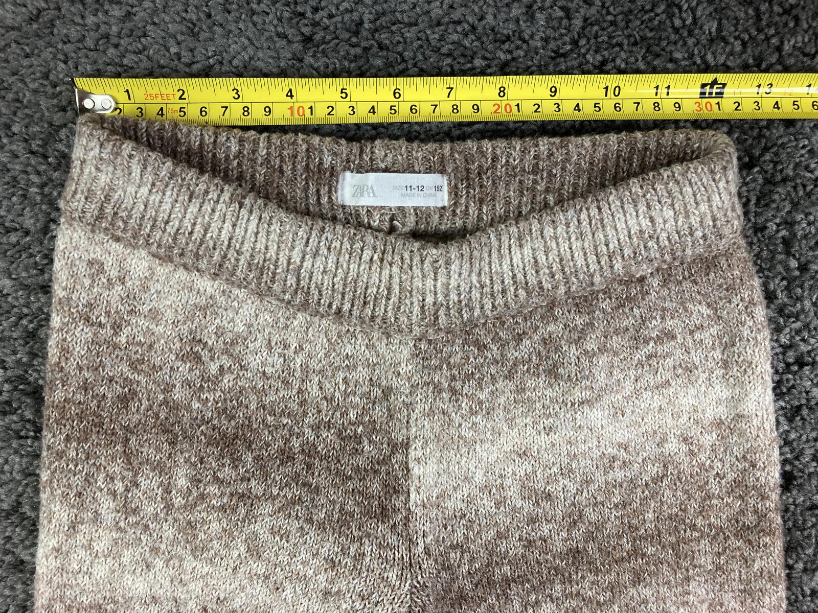 Zara Knit Pants Girls Brown Beige Striped Wide Leg Pull On  Size 11-12