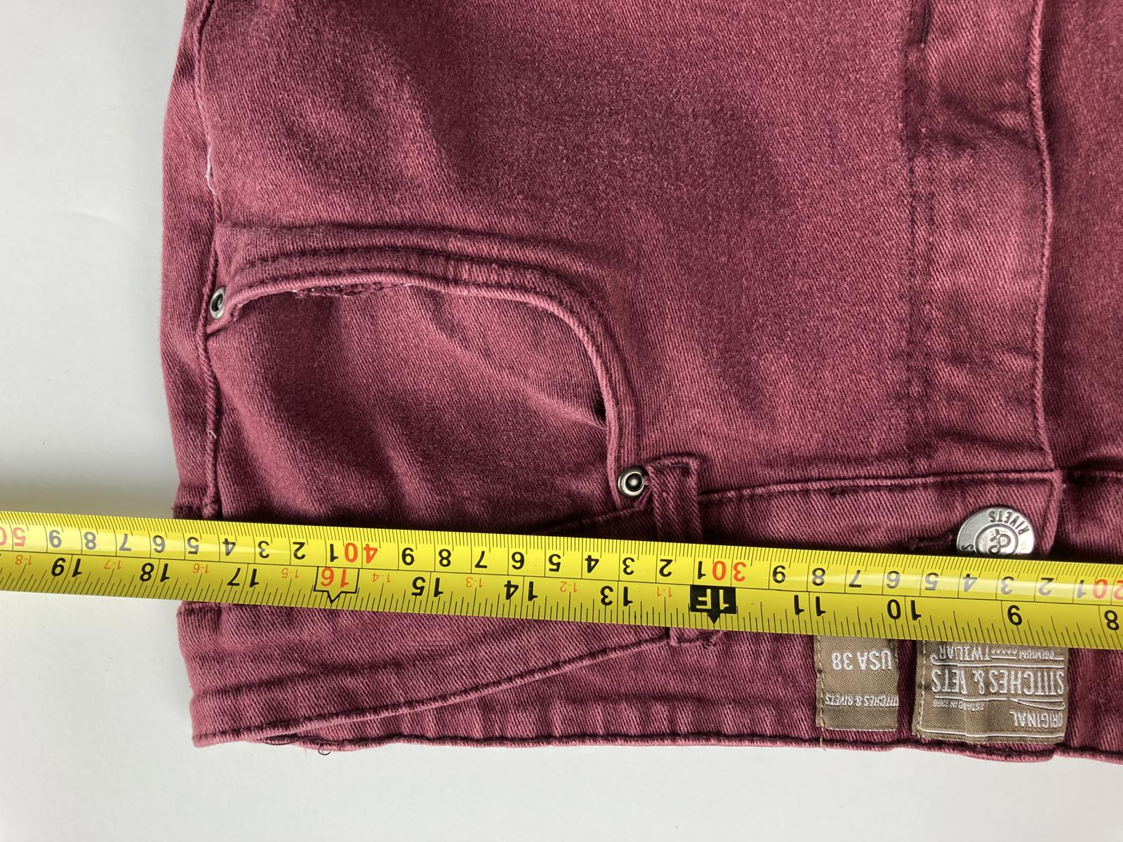 Stitches & Rivets Men’s Jeans Size 38x32 Burgundy 5-Pocket Rivet Denim, Zip Fly