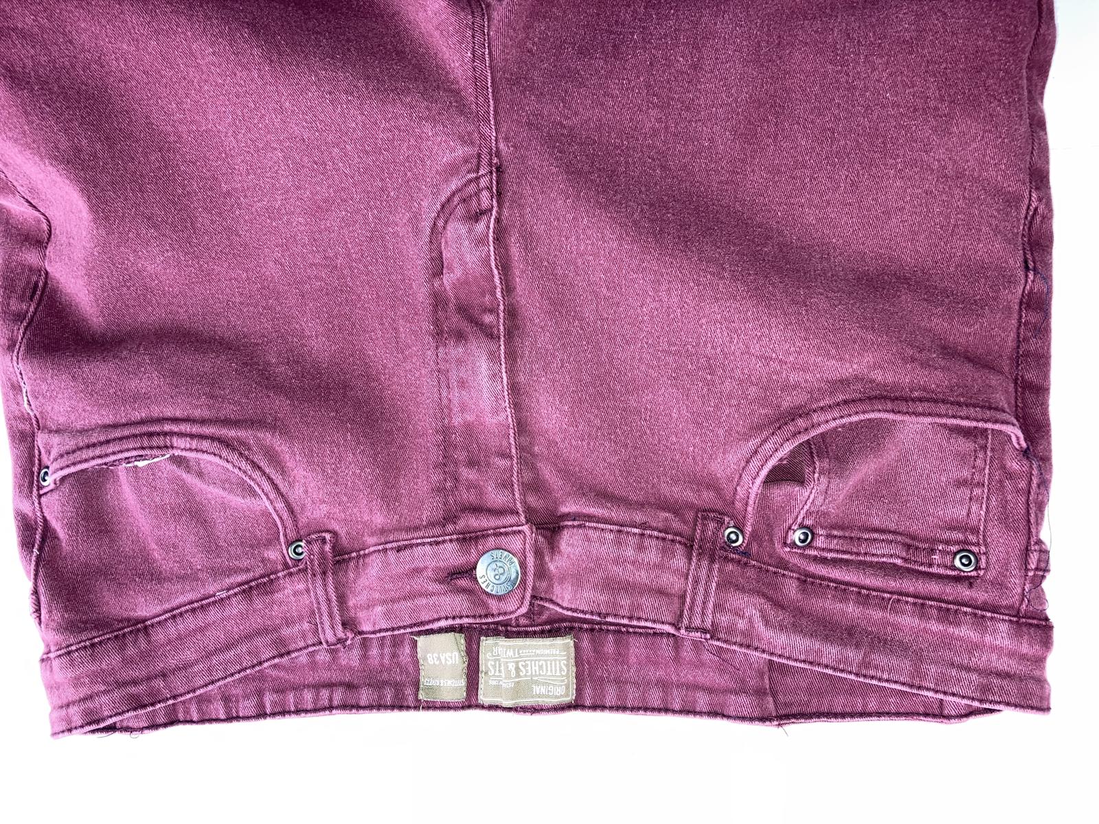 Stitches & Rivets Men’s Jeans Size 38x32 Burgundy 5-Pocket Rivet Denim, Zip Fly