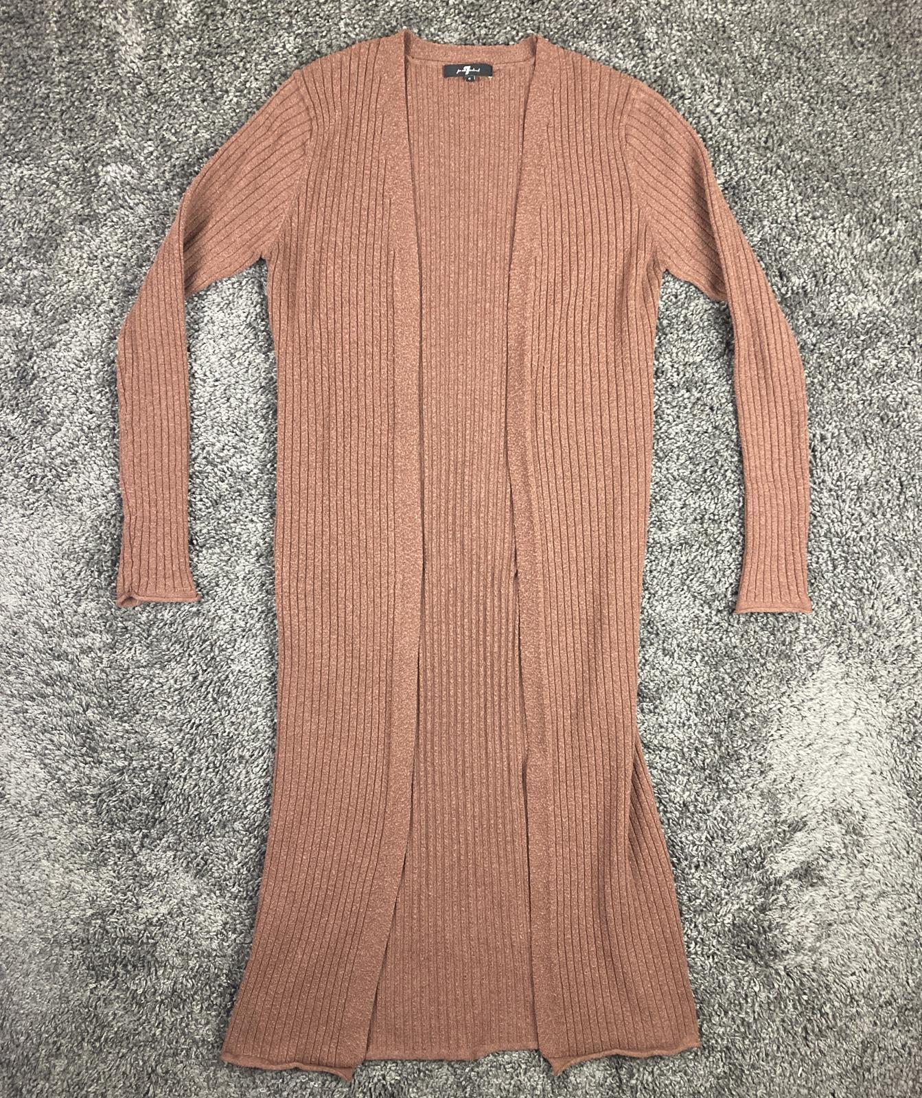 7 For All Mankind Womens Ribbed Knit Duster Cardigan Brown Open Front Size S