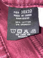 Stitches & Rivets Men’s Jeans Size 38x32 Burgundy 5-Pocket Rivet Denim, Zip Fly