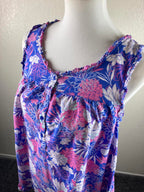 Adonna Women'sFloral Nightgown Sleeveless 100% Cotton Ruffle Hem Sizes M