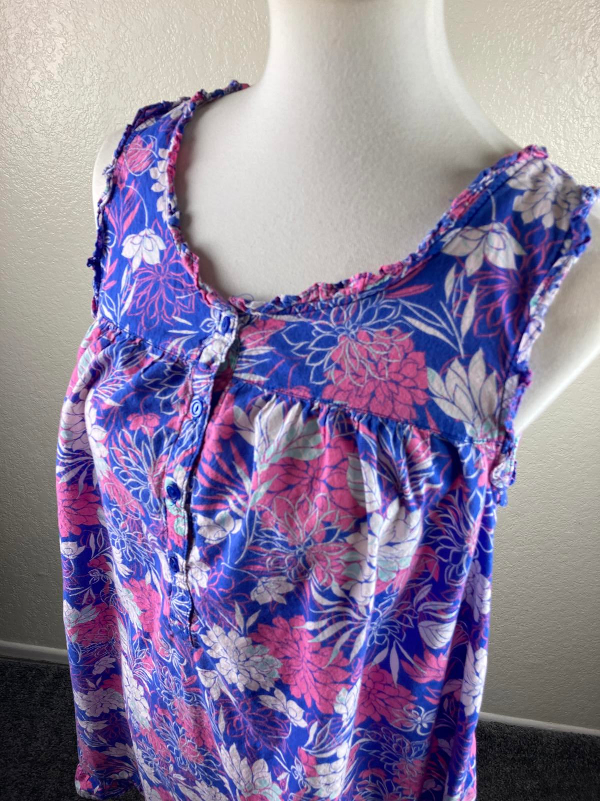 Adonna Women'sFloral Nightgown Sleeveless 100% Cotton Ruffle Hem Sizes M